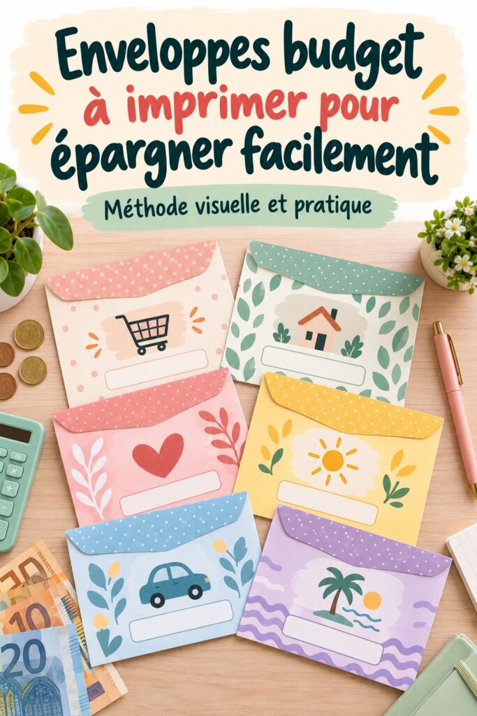 Ensemble d'enveloppes budget imprimables sur un bureau, illustrant une méthode de gestion financière.