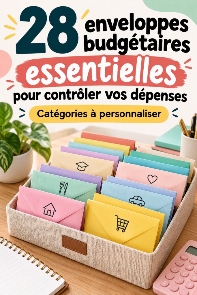 Image d'une série d'enveloppes budgétaires colorées organisées sur une table.