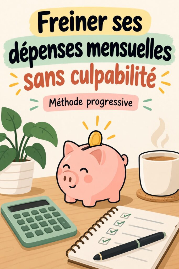 Femme regardant son budget mensuel avec un sourire, mettant en pratique des astuces pour freiner ses dépenses.