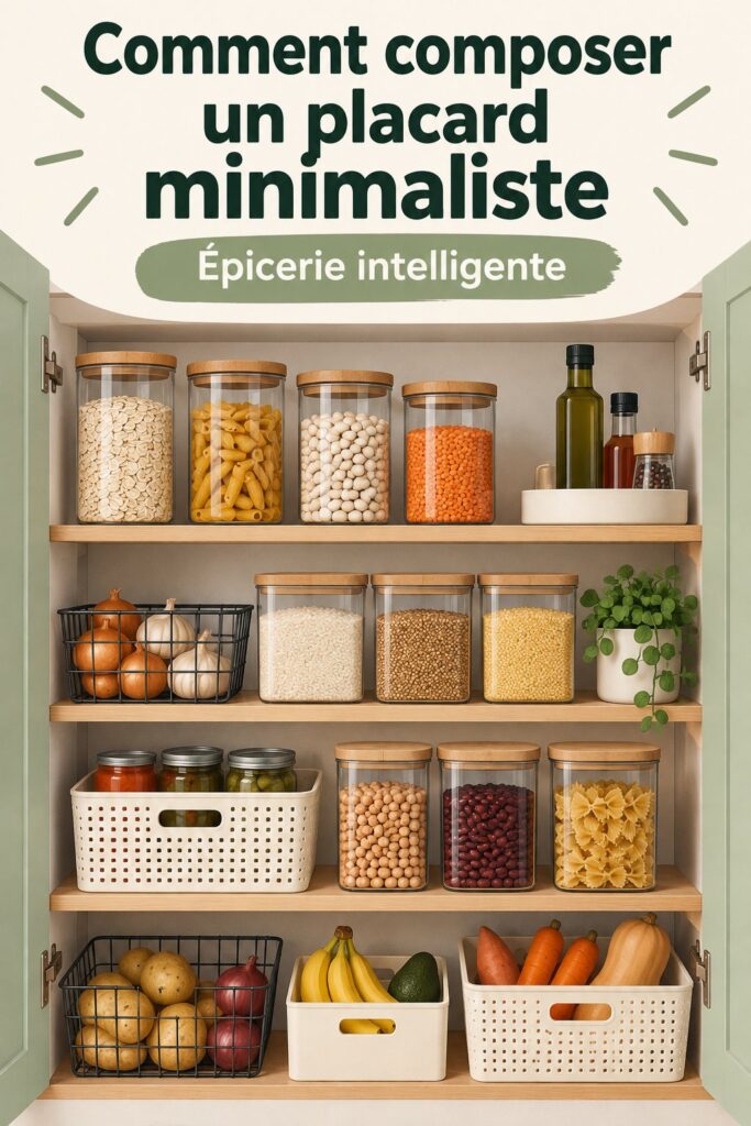 Une cuisine bien organisée avec un garde-manger capsule rempli d'ingrédients essentiels.