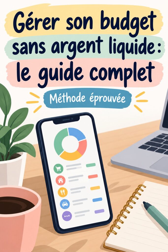 Femme regardant son budget sur une application mobile, symbolisant la gestion sans espèces.