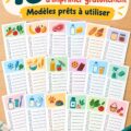 Un modèle de liste d'épicerie imprimable sur un fond de cuisine