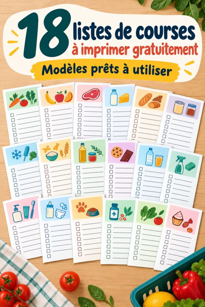 Un modèle de liste d'épicerie imprimable sur un fond de cuisine