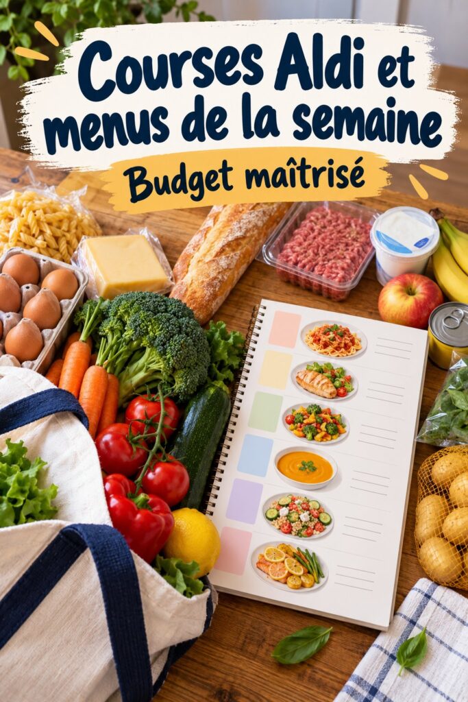 Plan de repas économique avec des produits ALDI sur une table