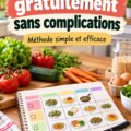 femme souriante utilisant un planner de repas pour organiser ses menus hebdomadaires