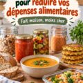 Une table avec divers plats faits maison savoureux, symbolisant des recettes économiques